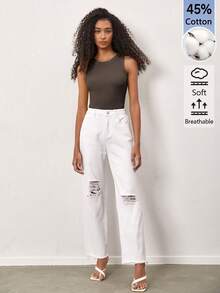 SHEIN BASICS 女款素色圓領螺紋休閒百搭背心上衣 - 灰色 - 查看 3