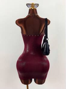 Amplova Y2K Sexy Sleeveless Bandeau Strapless Bodycon Snake Skin High Elasticity Mini Tight Dress For Women Club Night Burgundy Summer - Burgundy - View 8
