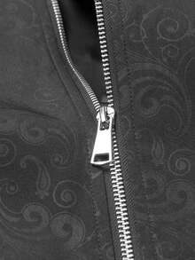 Manfinity Homme Plus Size Men's Printed Long Sleeve Zip-Up Casual Baseball Jacket - Black - View 5