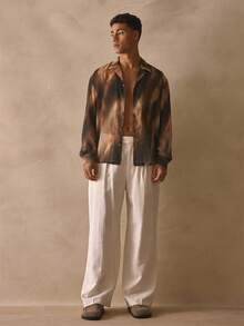 Musero Oversized Long Sleeve Drop Shoulder Revere Collar Button Through Sheer Shirt Top Spring Summer Essentials - Brown - View 6