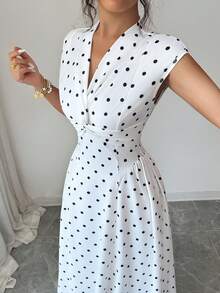 Vestido de verano romántico con lunares para mujer Raffinéa, de cintura alta, estilizante, elegante, línea A, falda completa, adecuado para salidas, ir al trabajo y vacaciones - Weiss - Ver 7
