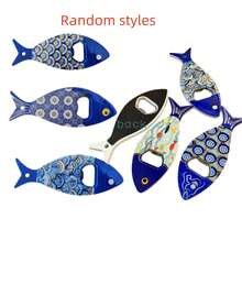 1 pieza Imán de nevera de acrílico con forma de pez y patrón de ojo azul, textura en relieve con lámina de oro, abridor de botellas 2 en 1, decoración portátil para el hogar y la cocina, regalo para cumpleaños y graduación - Multicolor - Ver 8