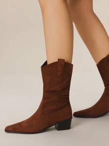 Styleloop Damen Retro Western Stil Plateau Knöchel Stiefel - Braun - Übersicht 6