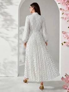 Feyla Women's Polka Dot Pleated Casual Elegant Party Birthday Dress White And Black Polka Dot Autumn - White - View 9