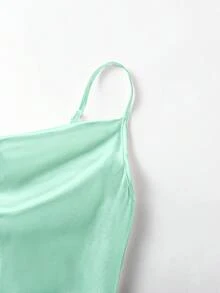EMERY ROSE Women's Solid Color Plunging Neck Rhinestone Decor Elegant Camisole - Mint Green - View 3