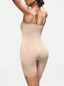 SHAPORA Women's Solid Color V-Neck Long Sleeve Slim Fit Casual Jumpsuit Shapewear Bodysuit - Khaki - View 3