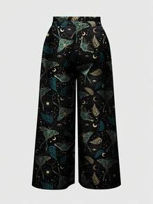 ROMWE Dark Gothic Punk Hot Girl Butterfly Moth Sun Moon Star Women's Plus Size Long Pants - Black - View 2