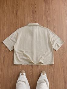 SWAVVY Men's Plus Size Striped Embroidered Shirt - Apricot - View 7