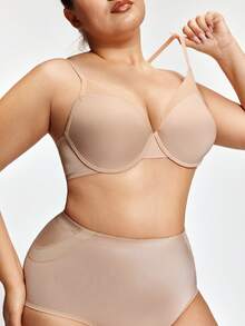 SHAPORA Áo ngực không dây họa tiết chắp vá màu tương phản cỡ lớn - Màu be - Xem 5
