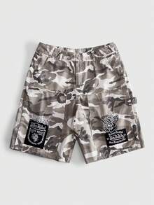 ROMWE MEN Men's Embroidered Pattern Camouflage Loose Denim Shorts - Multicolor - View 7