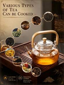 1个带把手和加热底座的玻璃茶壶套装，加厚耐热红茶壶，家用，健康热水壶 - 透明 - 查看 5