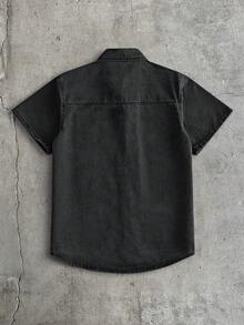AXEPEAK Kemeja Lengan Pendek Pria Kasual Warna Hitam Abu-abu - Hitam - View 2