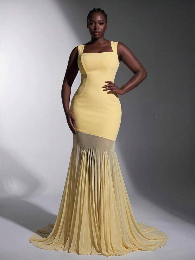 yellow slinky ring detail square neck bodycon dress Halter Mini | Dresses Loosely Fitted 2023 New Spring Bodycon Dress