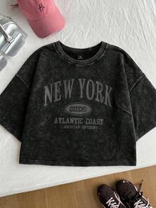 Comfortcana Kaos Lengan Pendek Ukuran Besar Motif Salju Katun Murni Musim Semi - Hitam - View 7