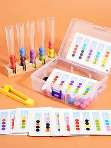 MINKOJA Test Tube Fine Motor Bead Sorting Game, Wooden Color Matching Clip Bead Toy, Montessori Preschool Sensory Learning Set, Hand Eye Coordination Concentration Training Educational Gift For Kids Ages 3+ - Multicolor - View 3