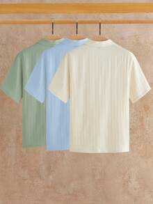 HIMLAND Men's Solid Color Textured Casual Versatile Short Sleeve Polo Shirts 3-Pack - Multicolor - View 2