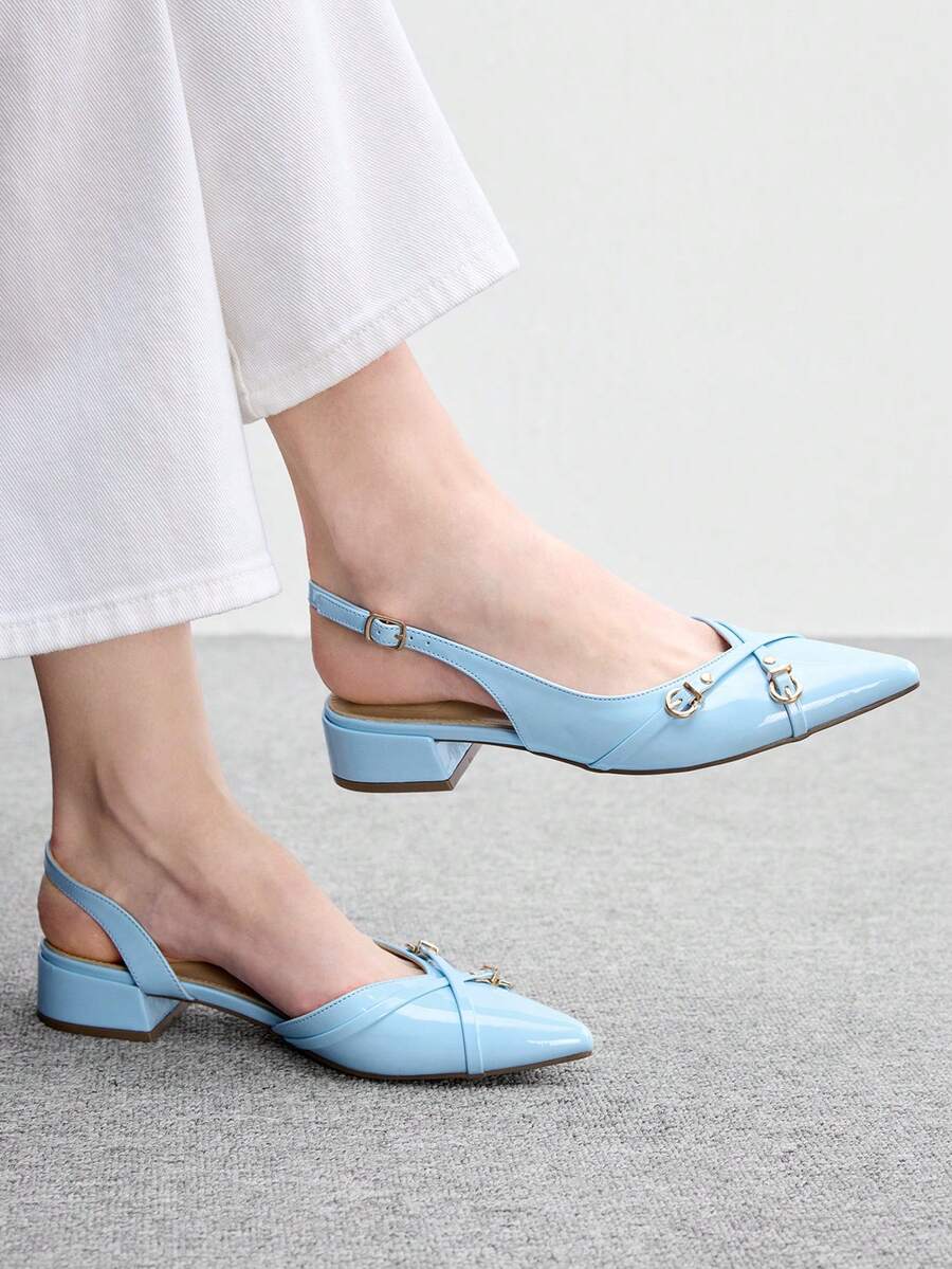 CUCCOO BIZCHIC 優雅藍色金屬尖頭扣帶厚底平底鞋,適合女性,舒適低跟款式,適用於辦公室、婚禮、派對以及春夏鞋款 - 藍色. - 查看 1