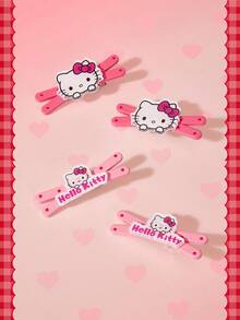 HELLO KITTY AND FRIENDS | SHEIN 4件組 Sanrio 波點粉色蝴蝶結鴨嘴夾 多功能瀏海邊緣夾 小眾頭飾 - 彩色 - 查看 2