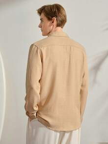 VeloEdit Kemeja Pria Tombol Depan Plain Casual - Khaki - View 3