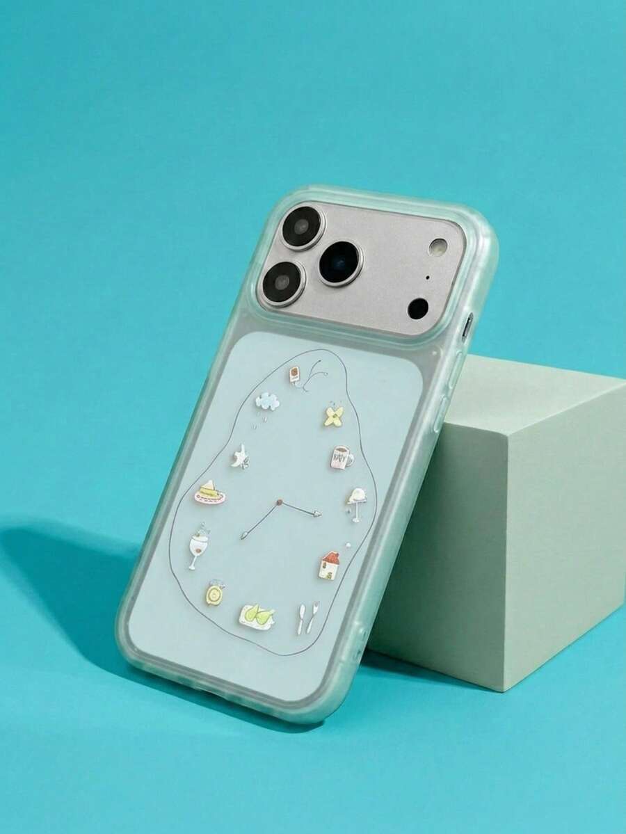ShellaStory Funda de teléfono con patrón de reloj elegante y creativo compatible con iPhone 17 Pro Max 17 Pro 17 16 Pro Max 16 Pro 16 15 Pro Max 15 Pro 15 14 Pro Max 14 Pro 14, funda protectora linda, mate, transparente y a prueba de golpes - verde menta - Ver 1