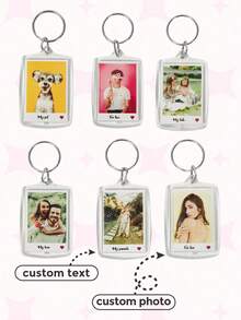 Custom 1PC Photo And Text Keychain, Personalized Acrylic Keychain, Custom Couple Keychain Photo Key Ring, Customized Logo Keychain For Birthday Gift - Multicolor - View 2