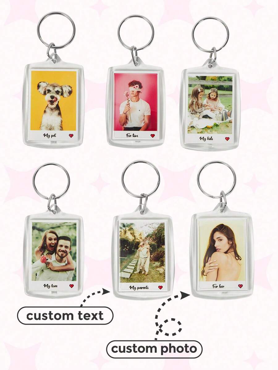 Custom 1PC Photo And Text Keychain, Personalized Acrylic Keychain, Custom Couple Keychain Photo Key Ring, Customized Logo Keychain For Birthday Gift