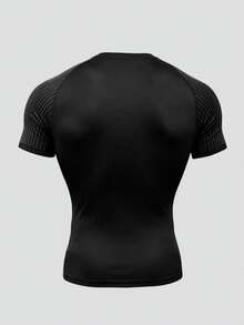 Gym Rark Kaos Olahraga Pria Lengan Pendek Raglan Leher Bulat dengan Garis Putus-putus - Hitam - View 3