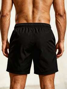 Manfinity KASUA Pantalones de playa para hombre con cordón, unicolor, patchwork, estampado de plantas y bolsillo - Negro - Ver 2
