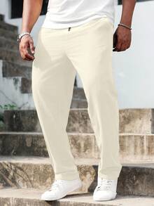 Manfinity Homme Pantalones casuales de moda minimalista de unicolor para hombre de talla grande - Beis - Ver 3