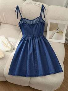 SHEIN MOD Women's Lace-Up Spaghetti Strap Denim Mini Dress - Dark Wash - View 2