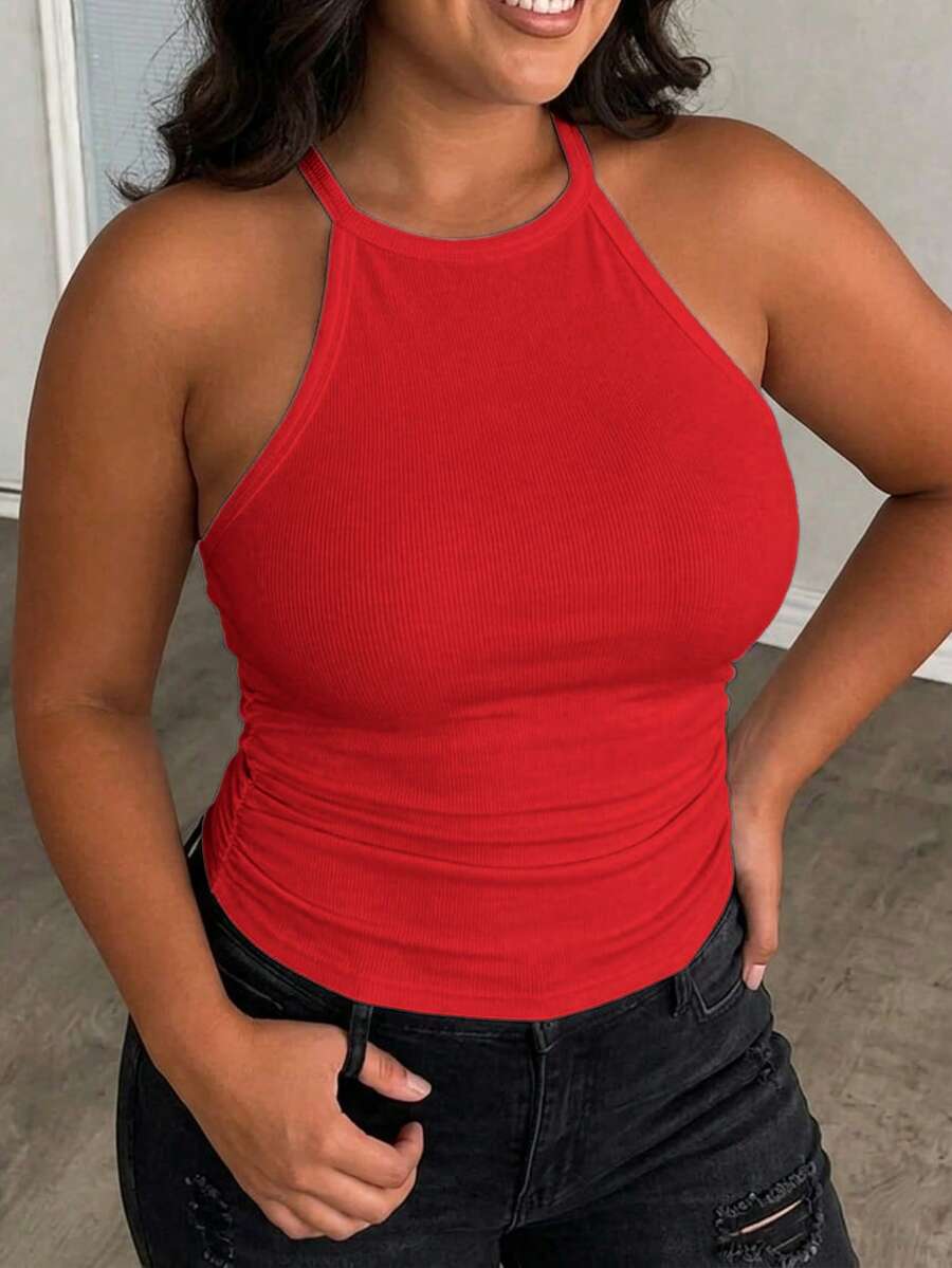 Slaydiva Top de tirantes para mujer 2026 Primavera/Verano Nuevo Casual Básico Versátil Blanco Sólido Acanalado Cuello Redondo Espalda Deportiva Hombros Descubiertos. Adecuado para Citas, Día de San Valentín, Temporada de Bodas, Fiesta, Clubes Sexys, Deportes, Yoga, Vacaciones, Playa, Estilo Boho, Playas de Arena, Regreso a la Escuela, Salidas Diarias, Fiesta, Té de la Tarde, Outfits de Brunch, Outfits de Aeropuerto-D - Rojo - Ver 1