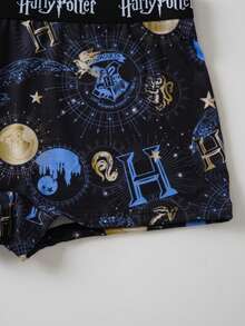 HARRY POTTER X SHEIN 女款字母印花彈性腰直筒休閒長褲 - 紫色 - 查看 7