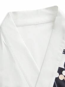Irokai 女款花卉印花傳統腰帶寬袖和服腰帶白色日式裹身浴衣婚禮度假假期埃及派對賓客杜拜夏季 - 彩色 - 查看 5