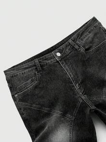 ROMWE MEN Men's Metal Rivet Zipper Pocket Layered Fashion Jeans - Grey - View 4