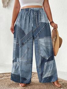SHEIN CURVE+ Pantalones sueltos y casuales con estampado de talla grande - Multicolor - Ver 5