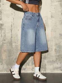 Teen Girls Blue Denim Loose Capri Pants - Light Wash - View 5
