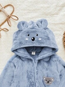 LMoss Kids 兒童小男孩針織純色刺繡連帽休閒秋冬開襟外套家居服 - 霧霾藍 - 查看 4