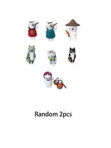 superFUNNYmarket 1/2/3Pcs Random Combination Japanese Style Cat Ornaments, Super Cute Cat Dalang And Miss Cat Design, Market Themed Doll Figures, Fun Boxed Desktop Decorations - multicolor - View 10