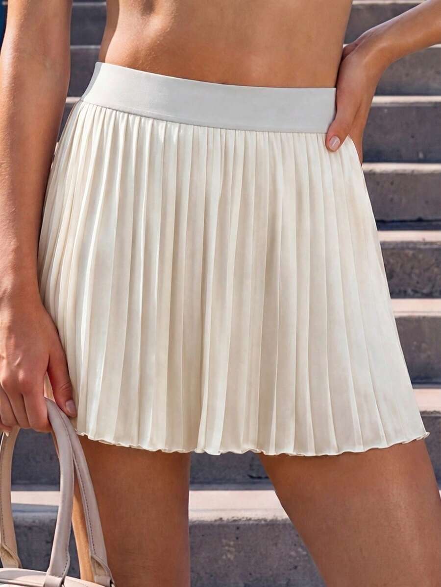 SHEIN Sports 女款時尚百搭百褶運動裙褲 - 白色 - 查看 1
