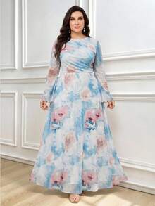 Modelyn Vestido midi elegante con estampado floral para talla grande, ideal para ir al trabajo - Multicolor - Ver 1