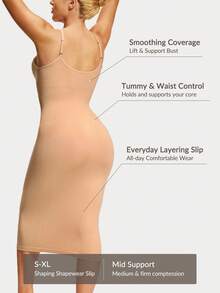 SHAPORA Vestido ceñido de unicolor con cuello redondo y sin mangas para dar forma al Body de mujer - Beis - Ver 2
