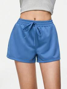 SHAPORA Women's Solid Color Waist Tie Casual Pajama Shorts - Blue - View 1