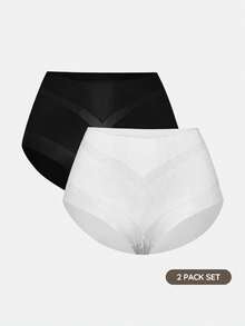 SHAPORA 2pcs/Set Women's Casual Comfortable Seamless Solid Color Ultra-Thin Fabric Shaping Briefs - Multicolor - View 1