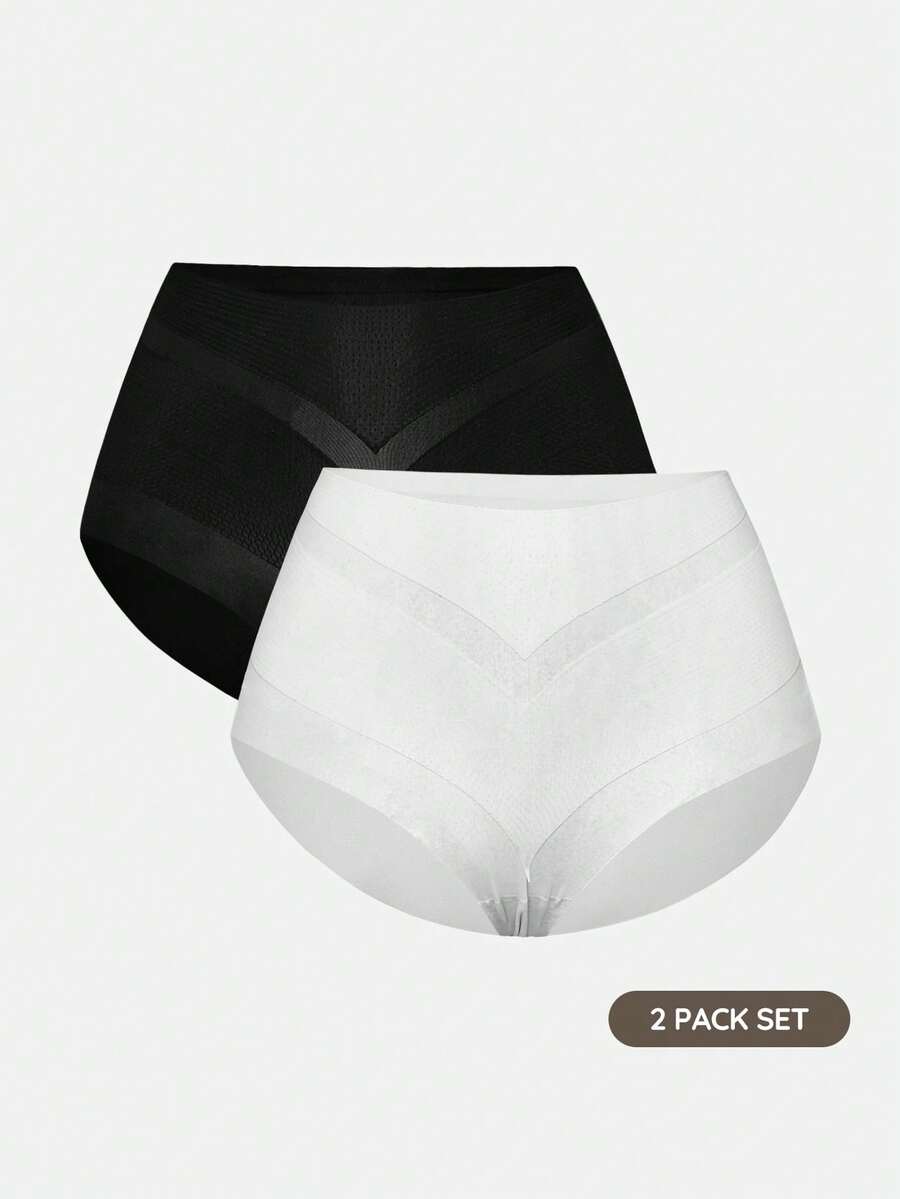 SHAPORA 2pcs/Set Women's Casual Comfortable Seamless Solid Color Ultra-Thin Fabric Shaping Briefs - Multicolor - View 1