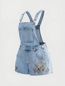 ROMWE Fairycore Mono de mezclilla para mujer talla grande con bordado floral y dobladillo deshilachado - Azul - Ver 5
