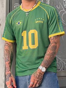 HIMLAND Áo thun Jersey cổ tròn tay ngắn in kỹ thuật số Brazil No.10 phối màu tương phản - màu xanh lá - Xem 5