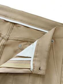 Manfinity Hypemode Pantalones rectos con bolsillos en ángulo para hombres, otoño - Caqui - Ver 4