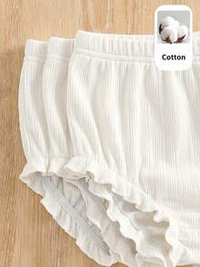 SHEIN Baby Girl Knit Solid Color Casual Bottoms 3 Pieces Set - White - View 6