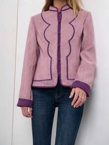 Nöista Chaqueta con ribete de detalle en contraste - Rosa Fucsia - View 7
