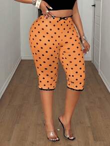 Maweii Plus Size Polka Dot BowBermuda Shorts - Orange - View 6